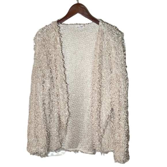 Blu Pepper Sweaters - Blu Pepper - Cream Popcorn Fringe Fuzzy Open Cardigan - Size Large